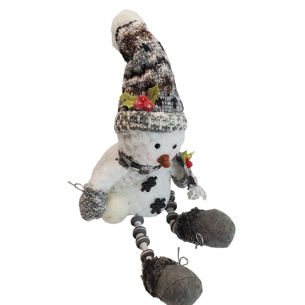 Gerson Kohl's 12" Grey Snowman Plush Figure With Knit Hat & Scarf Button Legs